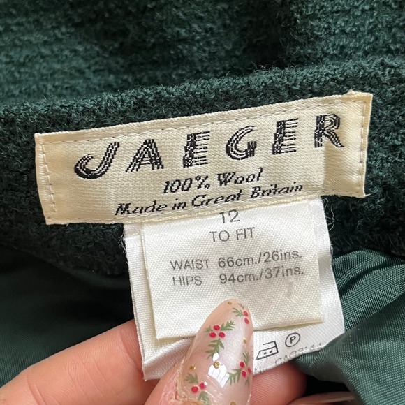 Vintage JAEGER 100% Wool Pencil Skirt Dark Green Midi Slit Size 12, waist 26 in - Picture 2 of 7
